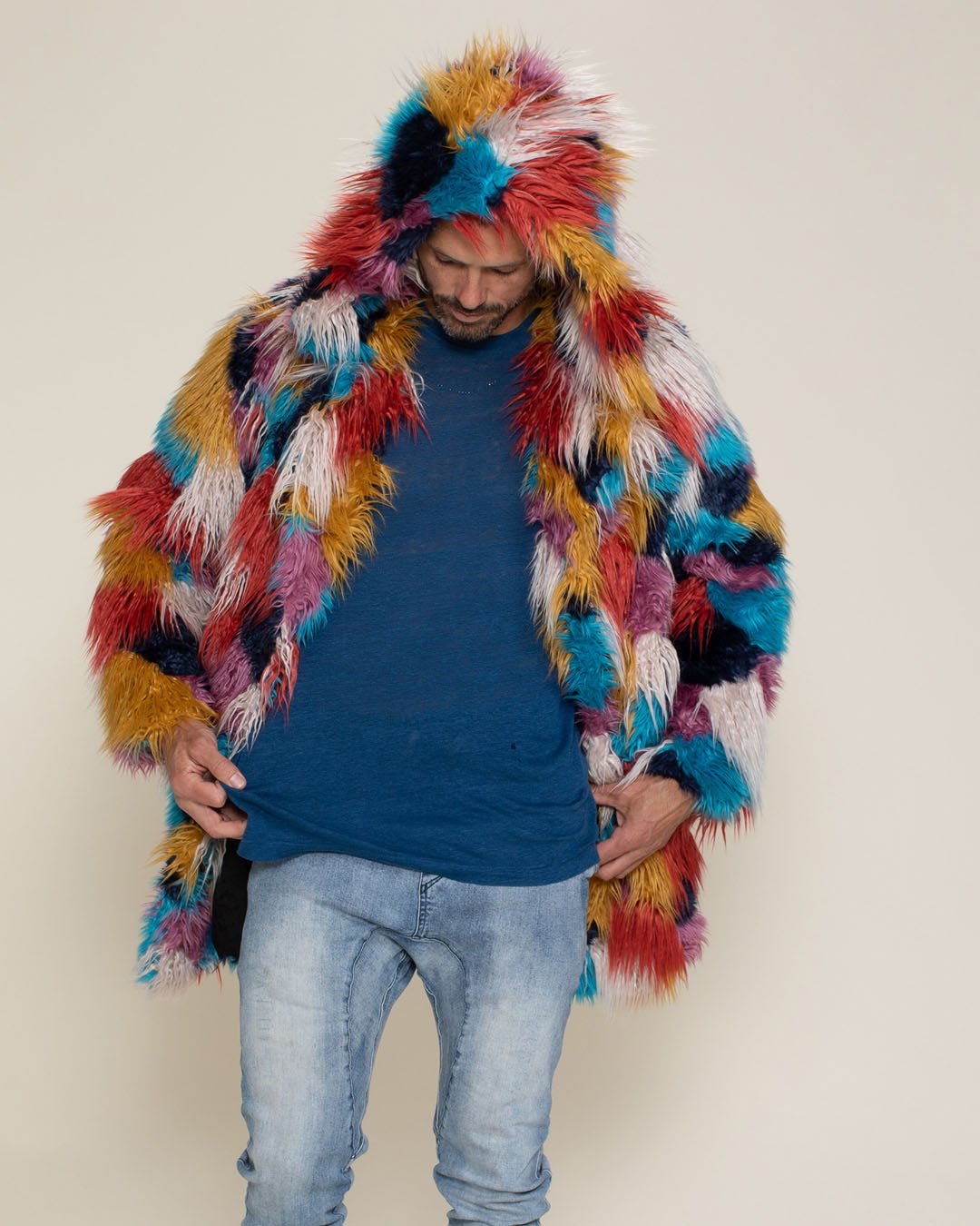 Men s Shaggy Faux Fur Coat with Hood Butterfly SpiritHoods