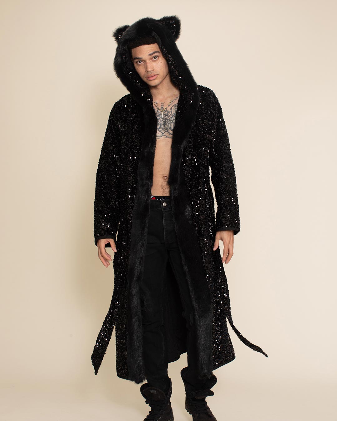 Classic Men's Long Sequin Coat | Black Panther