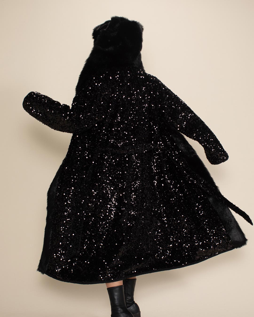 Classic Women's Long Sequin Coat | Black Panther