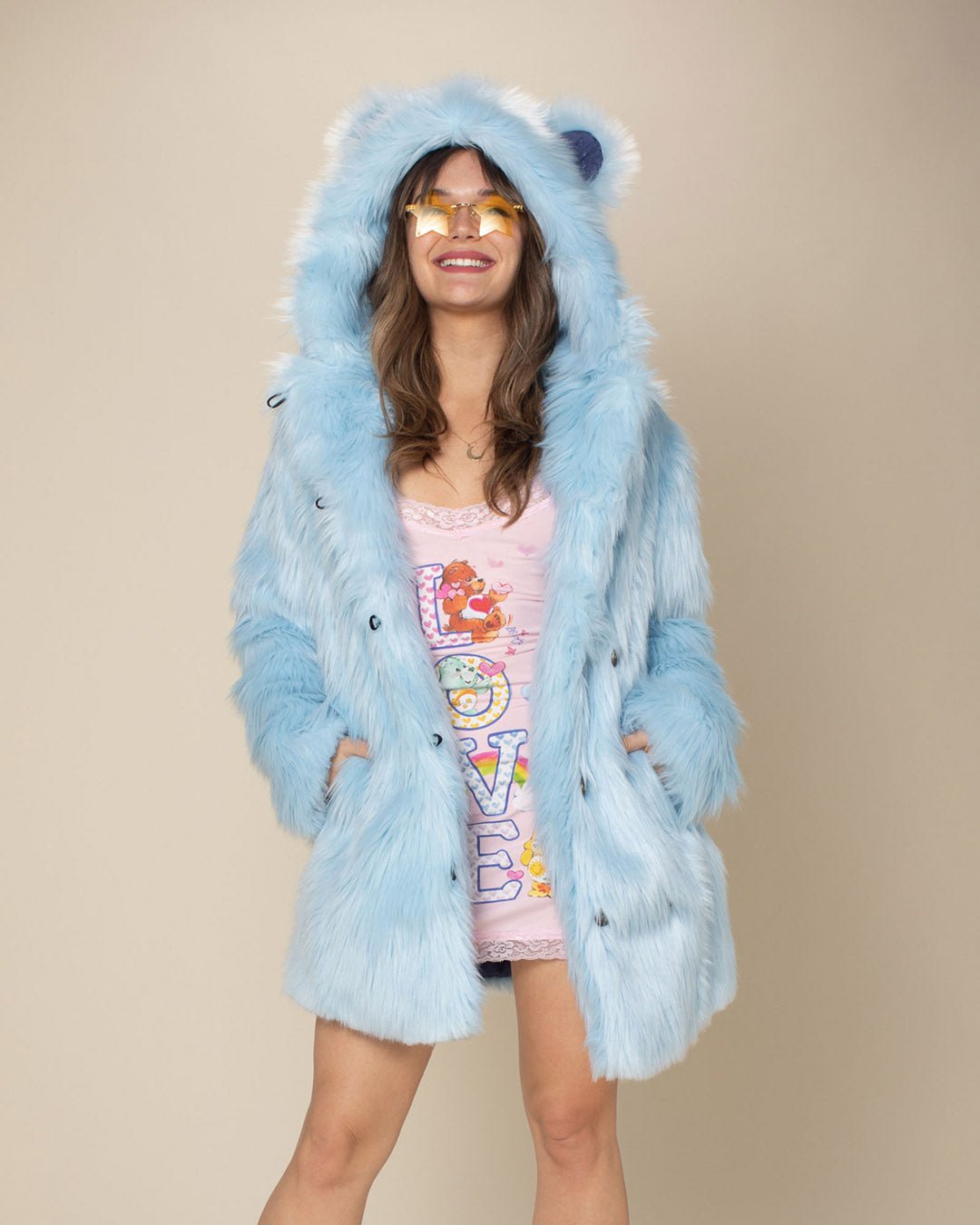 Pale blue faux fur coat best sale