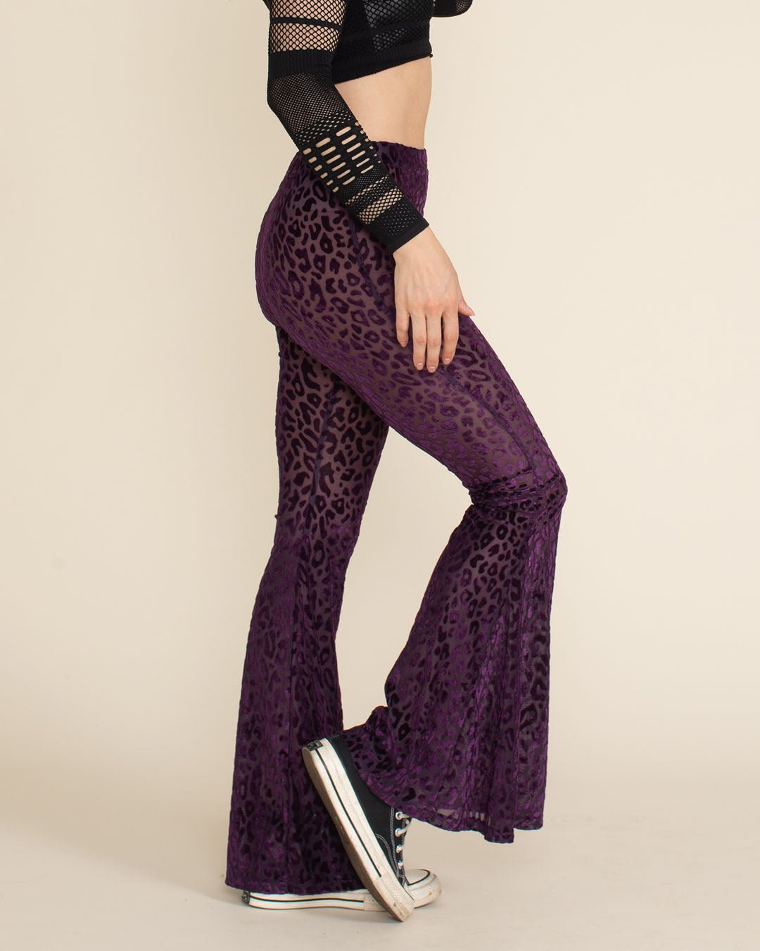 Women's Velvet Flare Pant | Violet Purple Burnout Leopard