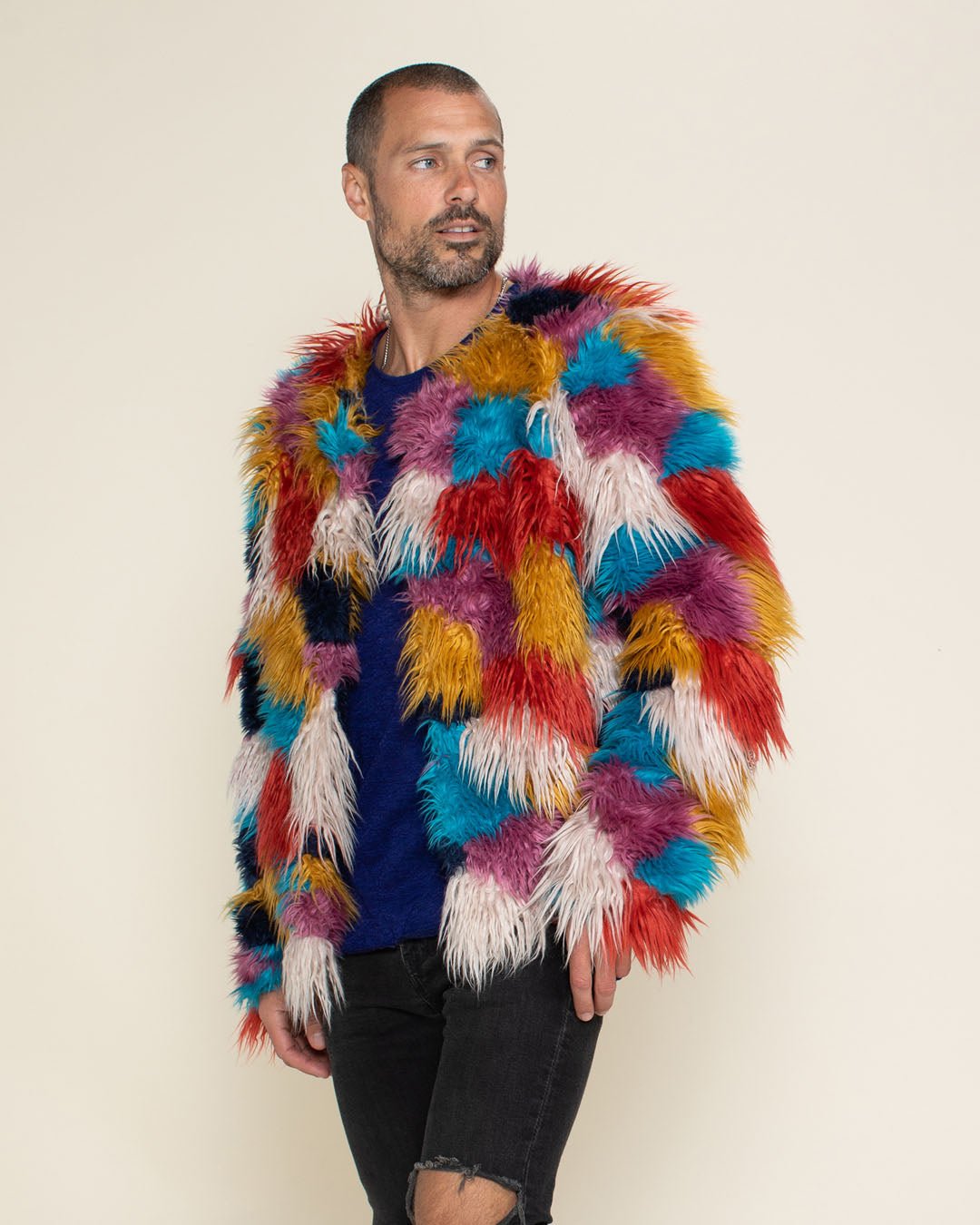 Men's Colorful Faux Fur Jacket | Butterfly