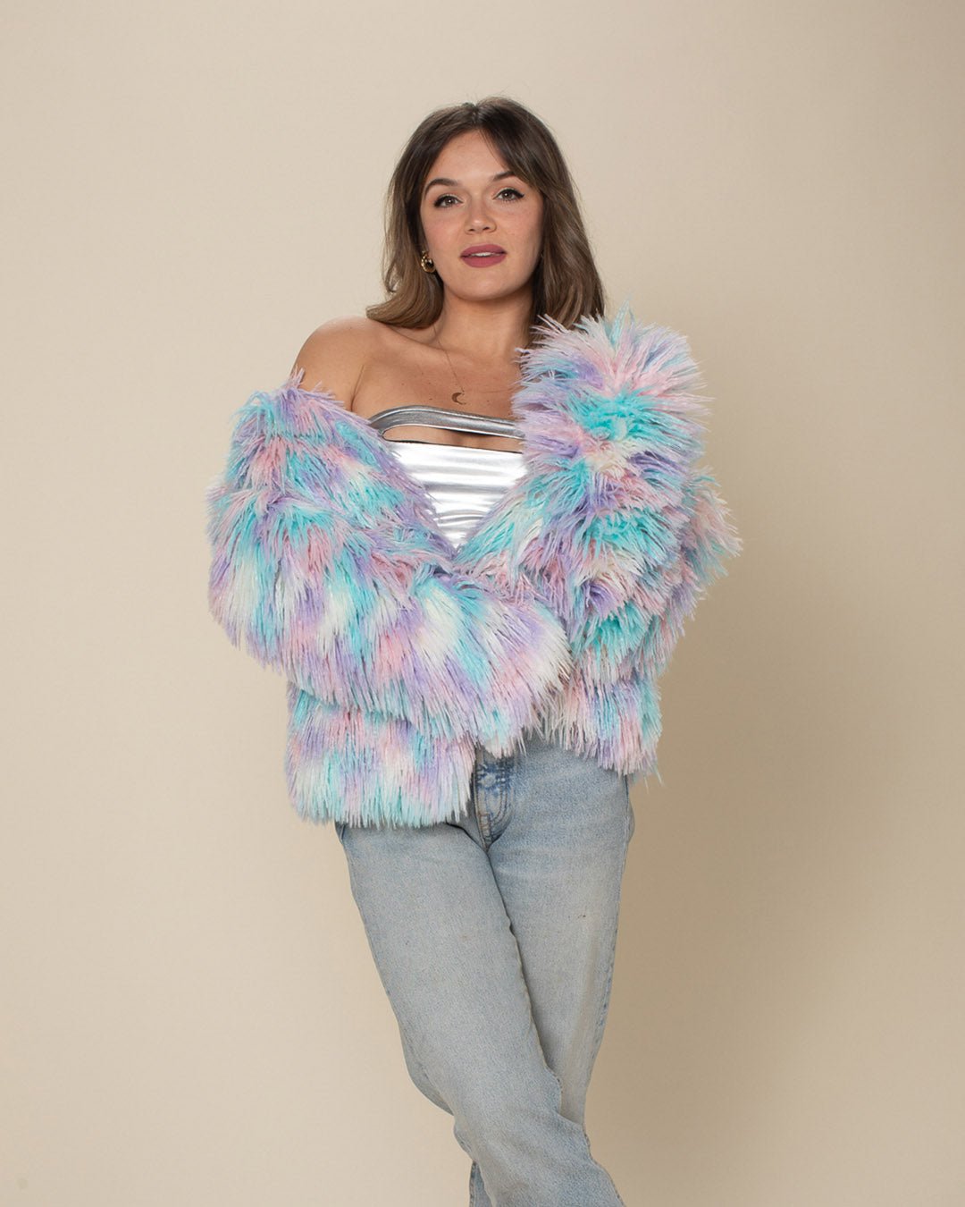 Women&#39;s Colorful Faux Fur Jacket | Aurora Shaggy Alpaca