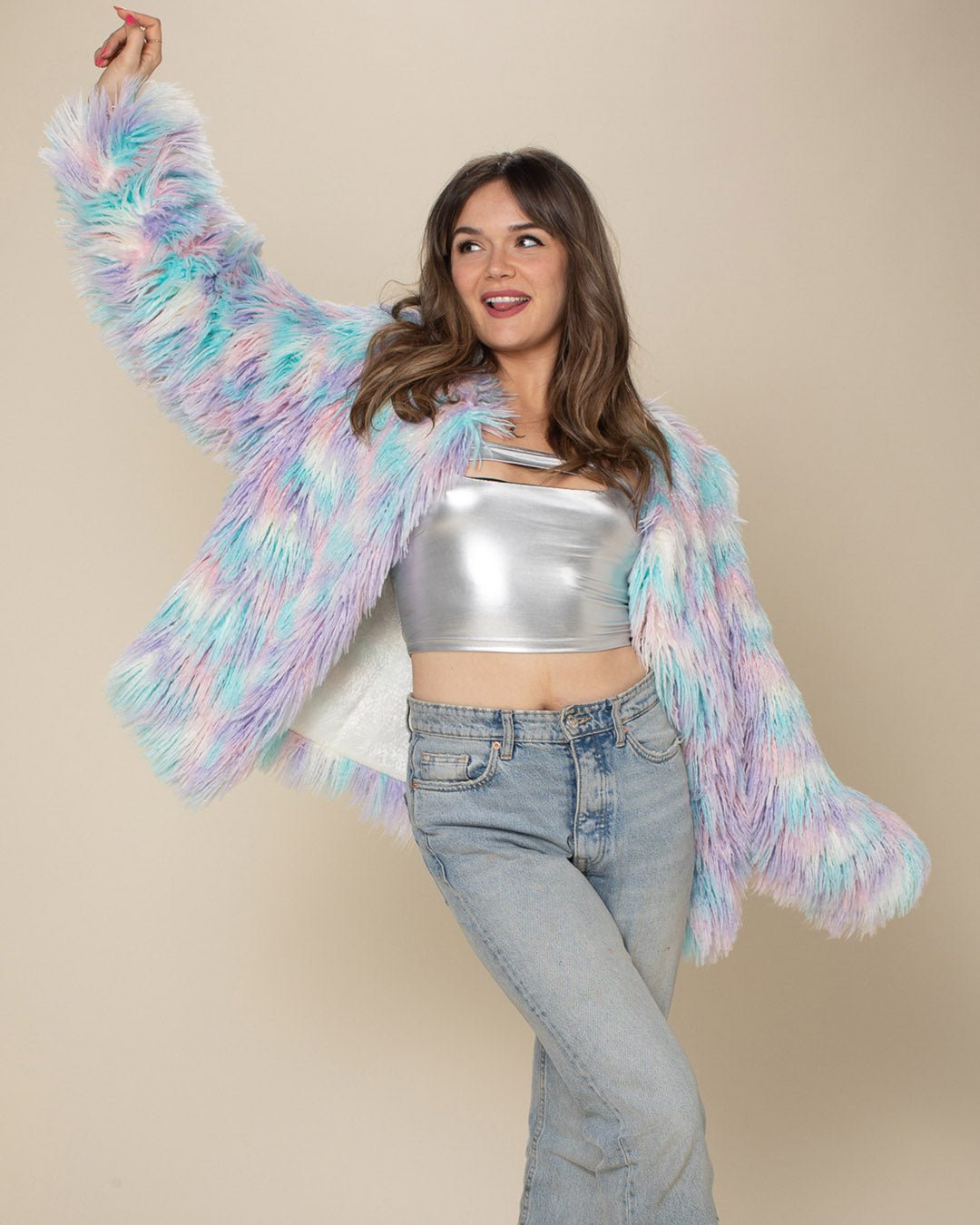 Women's Colorful Faux Fur Jacket | Aurora Shaggy Alpaca