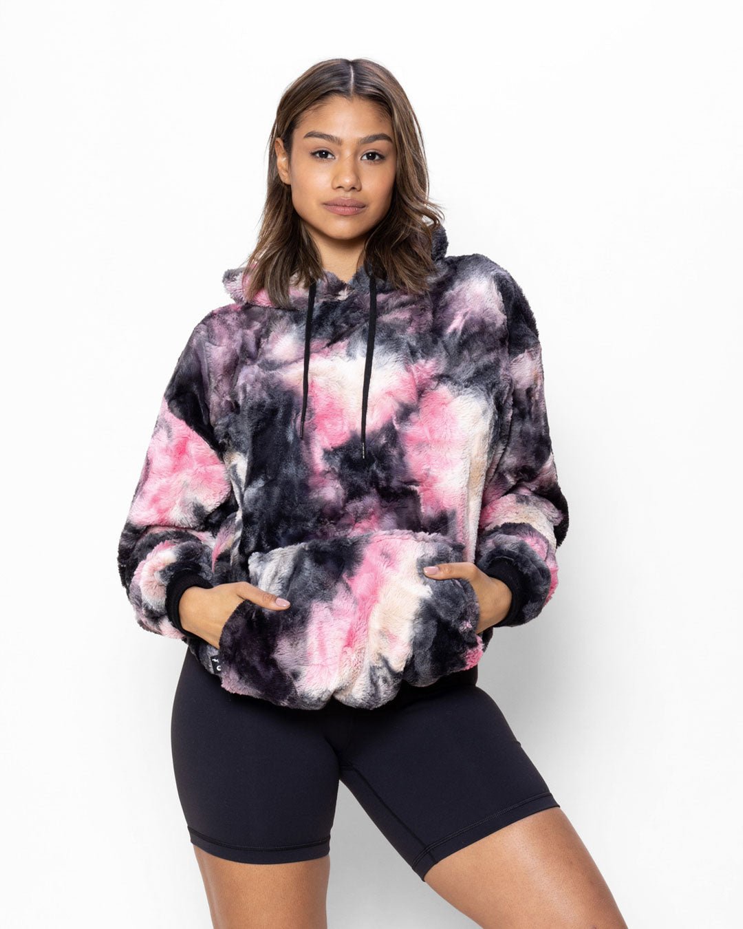 Classic Women's Fur Hoodie | Tie Dye Leopard