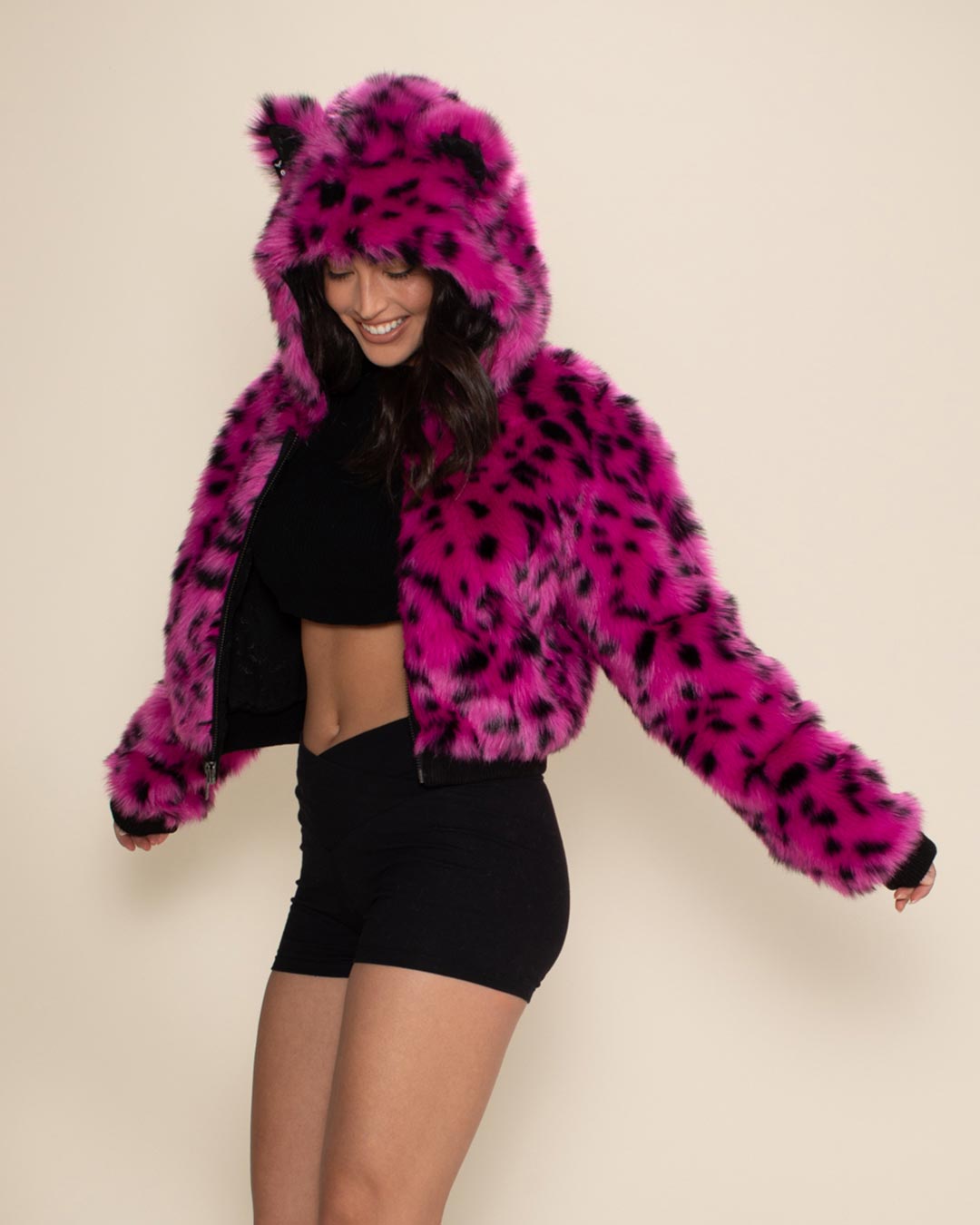 Pink Cheetah Classic Collector Edition Faux Fur Cropped Jacket | Women's