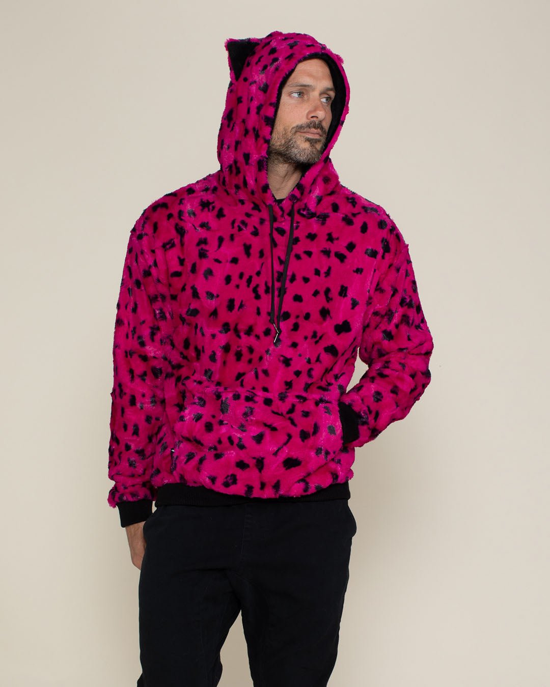 Classic Men's Fur Hoodie | Pink Cheetah