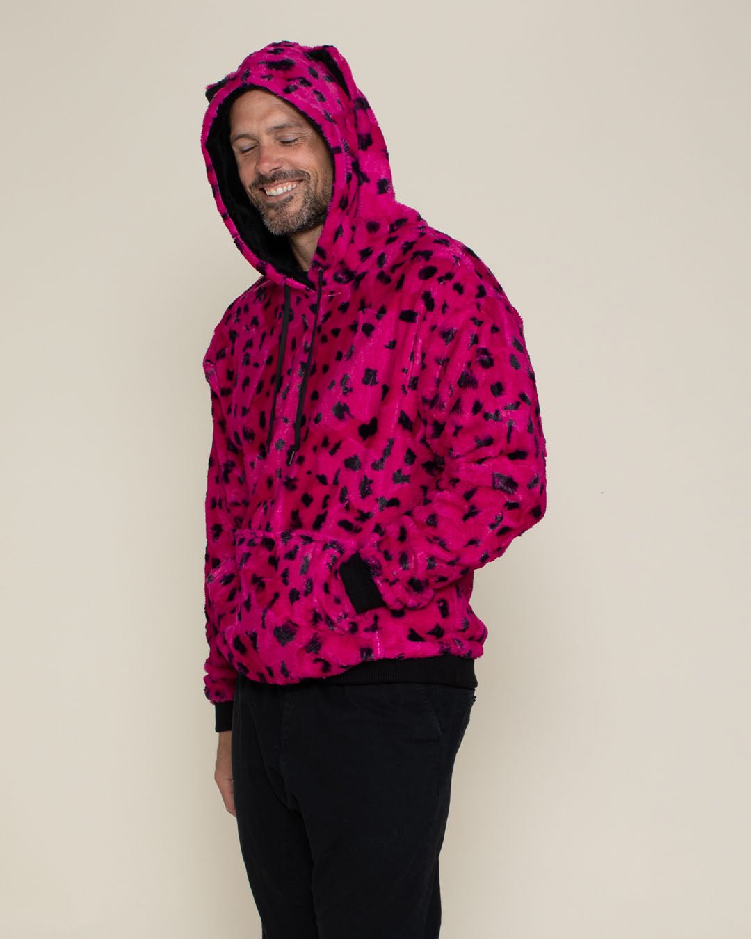 Classic Men's Fur Hoodie | Pink Cheetah