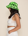 Women's Fur Bucket Hat | Neon Green Leopard