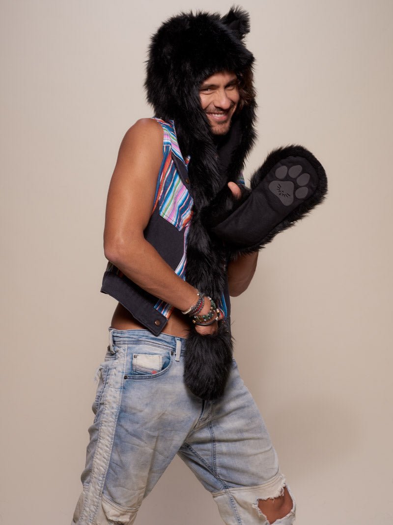 Man wearing Black Wolf Faux Fur Hood