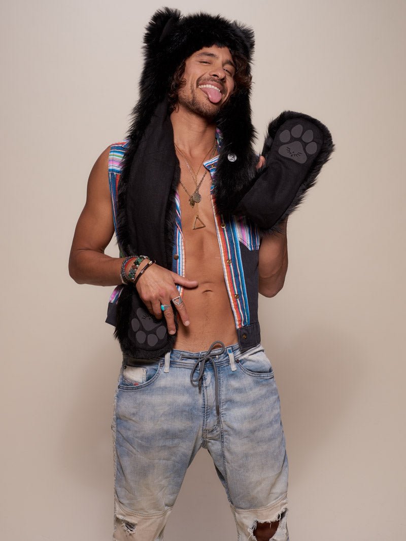 Man wearing Black Wolf Faux Fur Hood