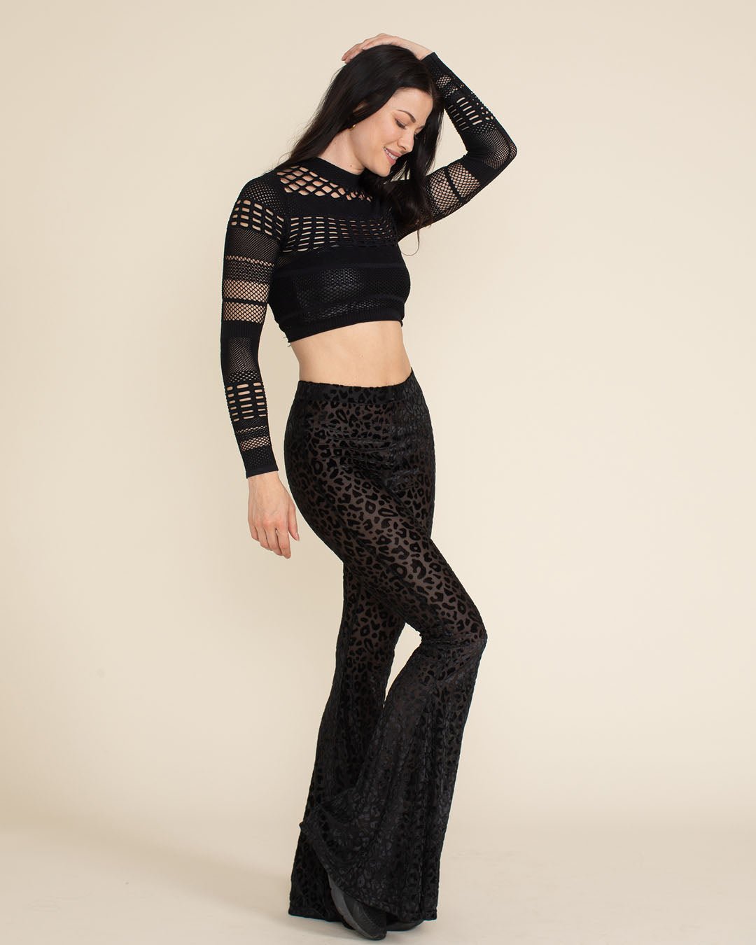 Women's Velvet Flare Pant | Black Burnout Leopard