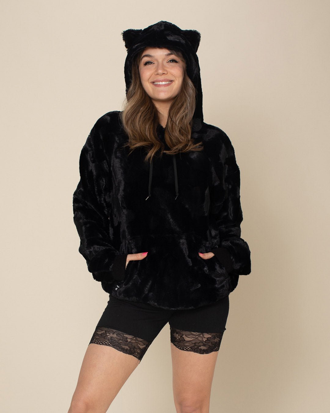 Classic Women's Fur Hoodie | Black Panther