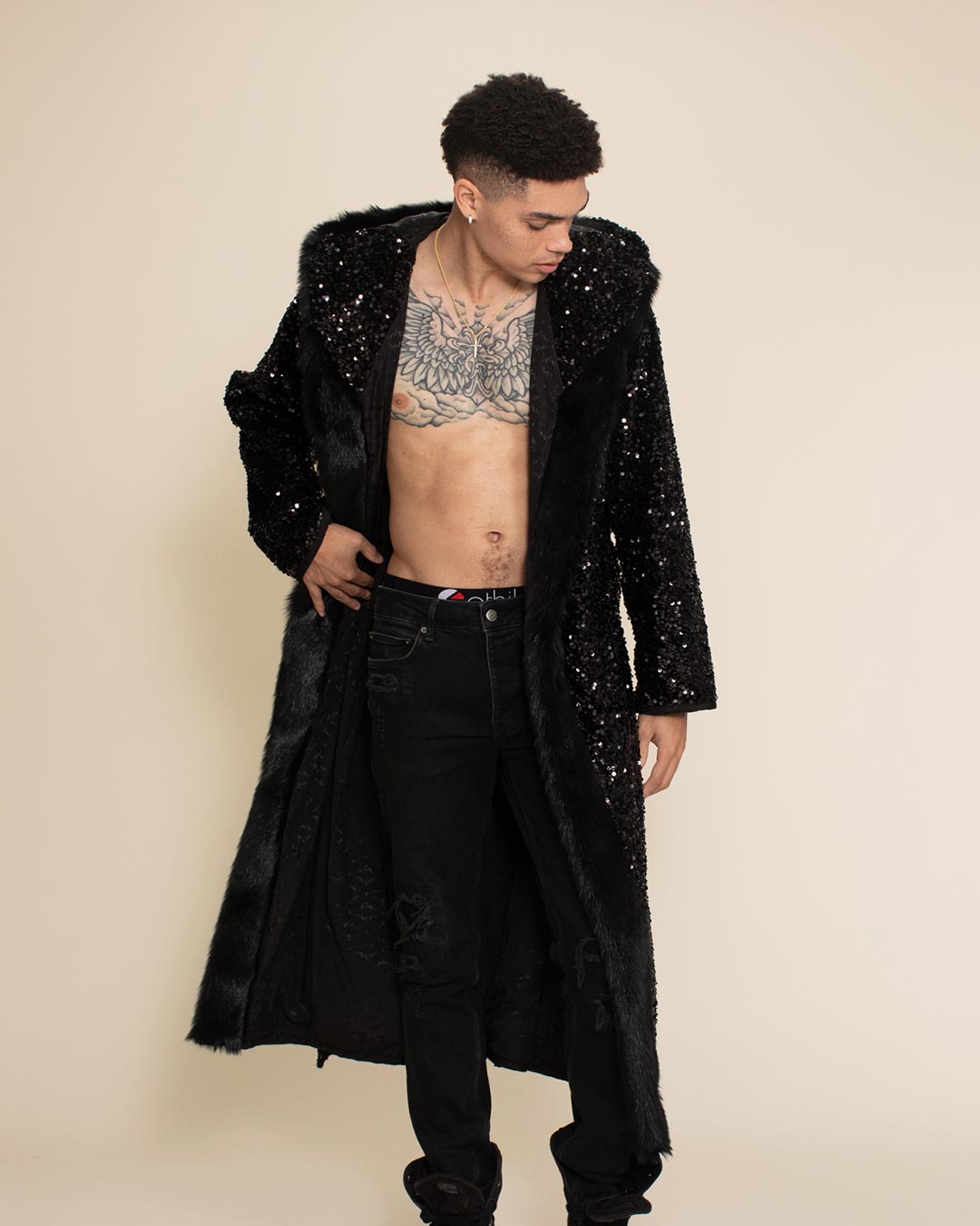 Classic Men's Long Sequin Coat | Black Panther