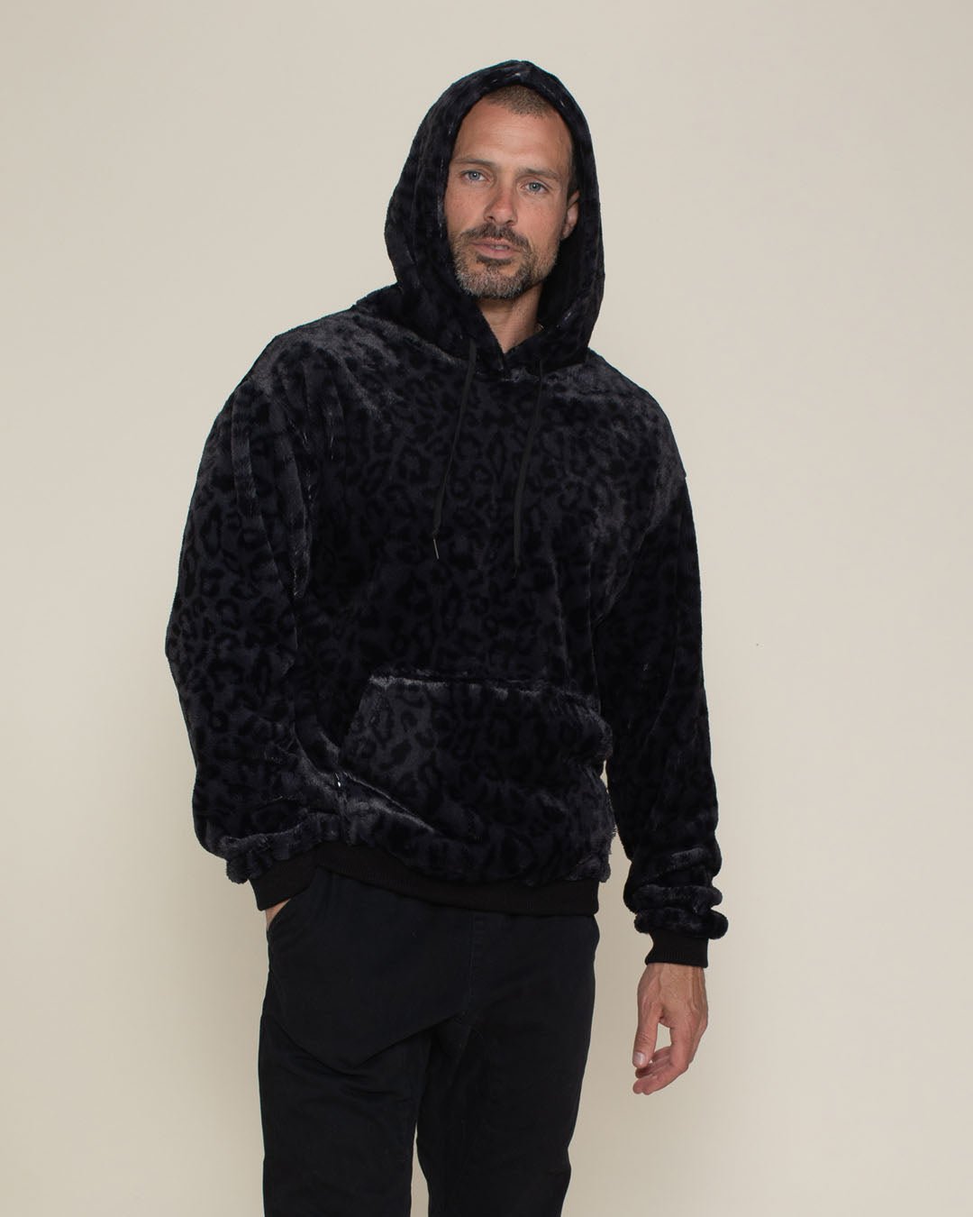 Men's Fur Hoodie | Slate Black Leopard