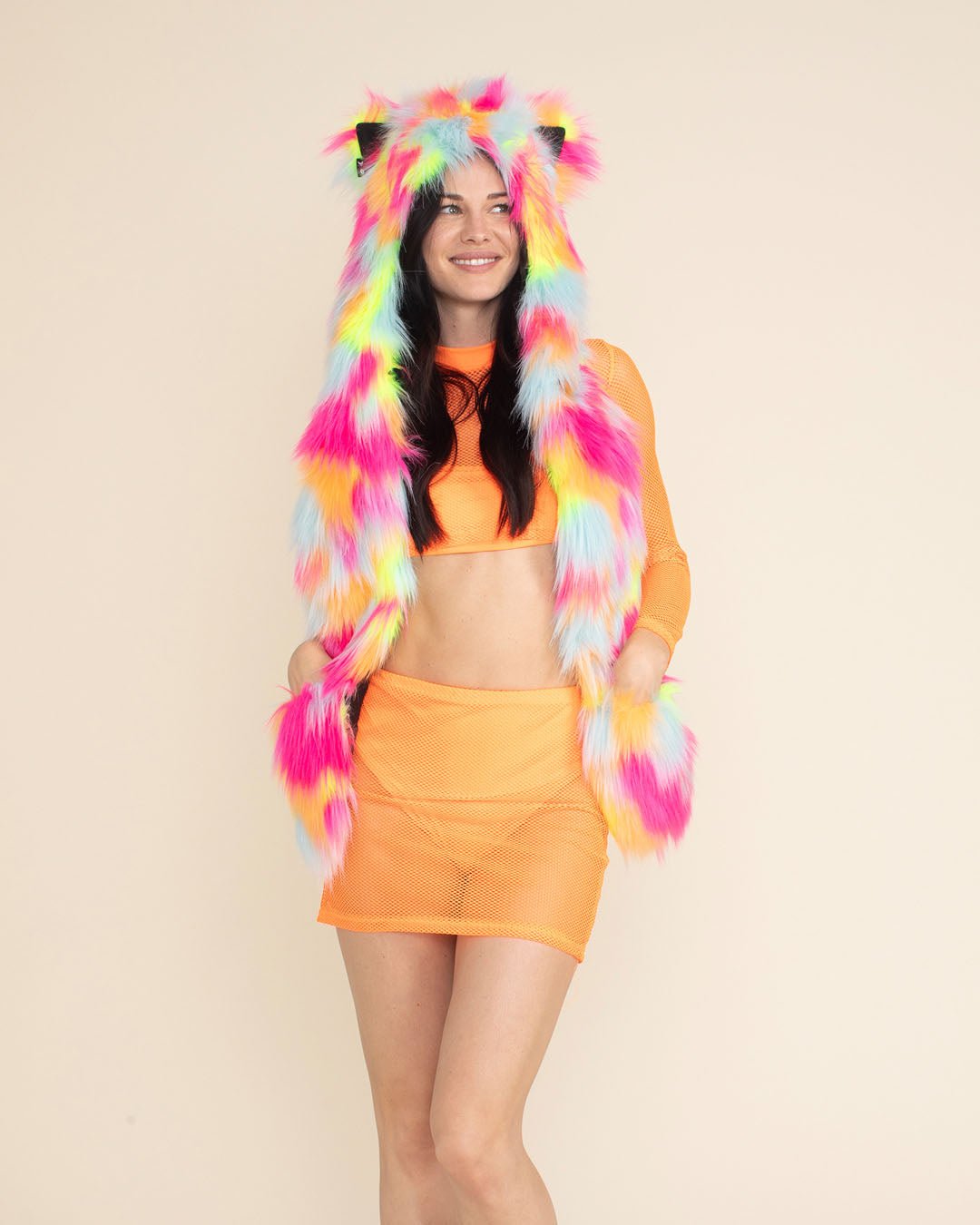 Neon Calico Kitty Collector Edition Faux Fur Hood | Women&#39;s