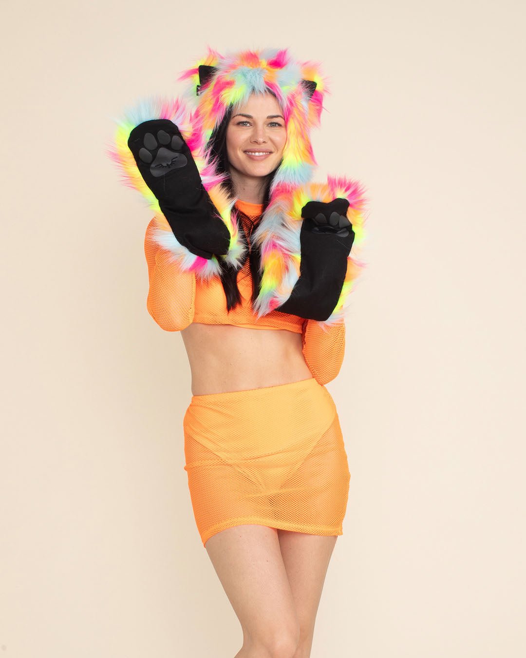 Neon Calico Kitty Collector Edition Faux Fur Hood | Women's