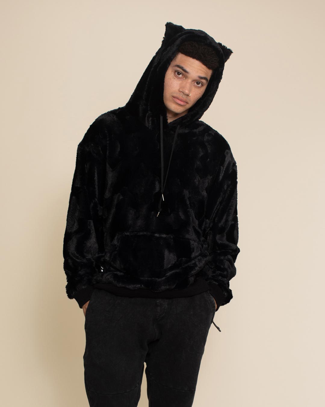 Fur Hoodie in Black Panther for Men SpiritHoods