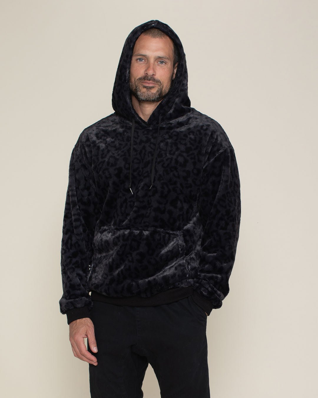 Men's Fur Hoodie | Slate Black Leopard