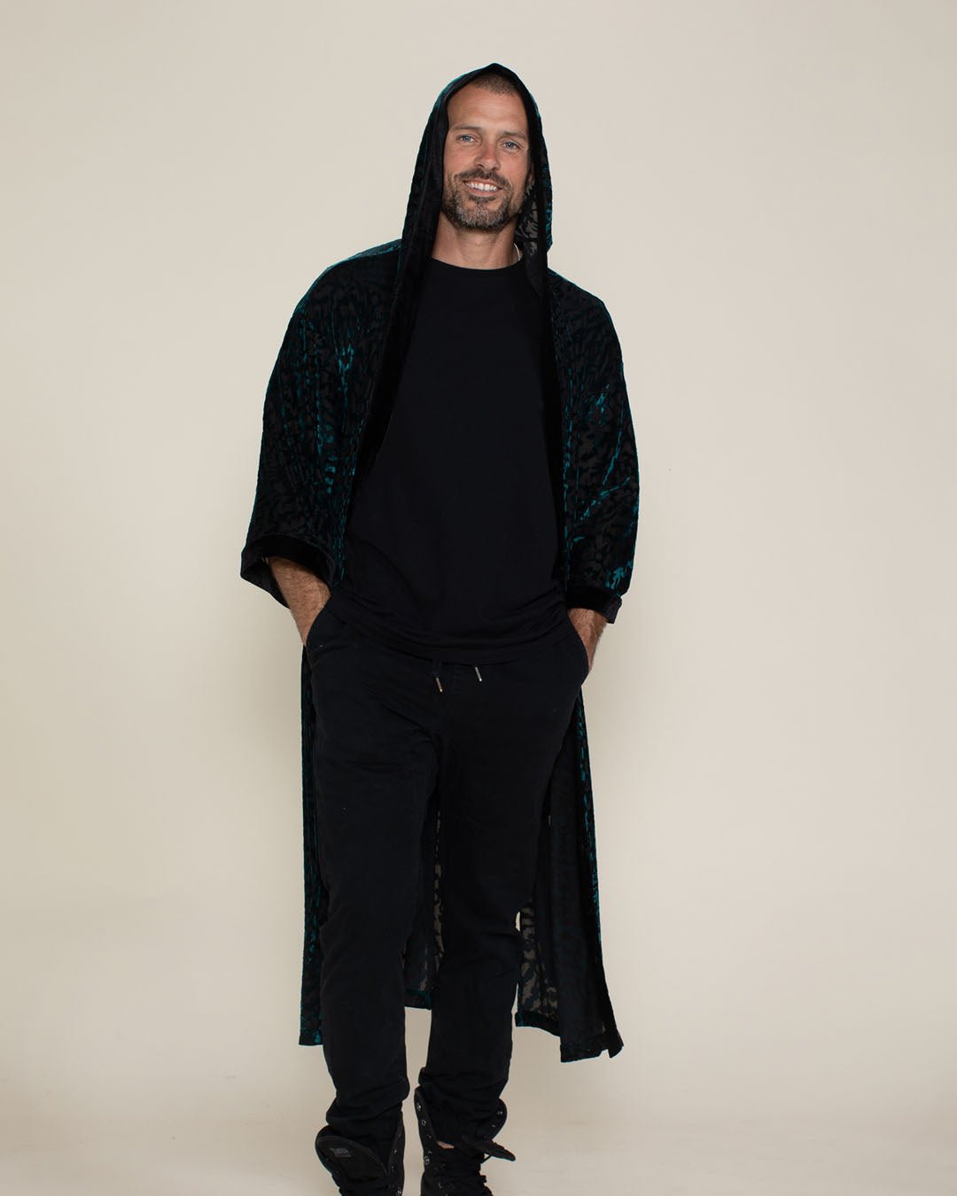 Men&#39;s Velvet Kimono | Emerald Green Tiger