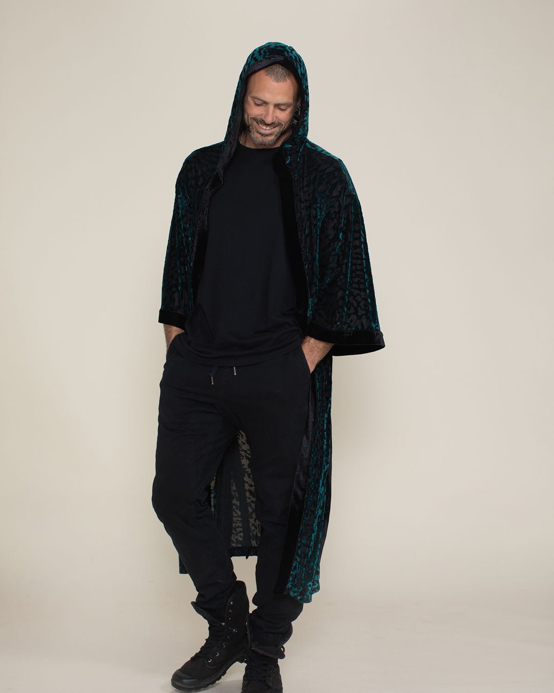 Men's Velvet Kimono | Emerald Green Tiger