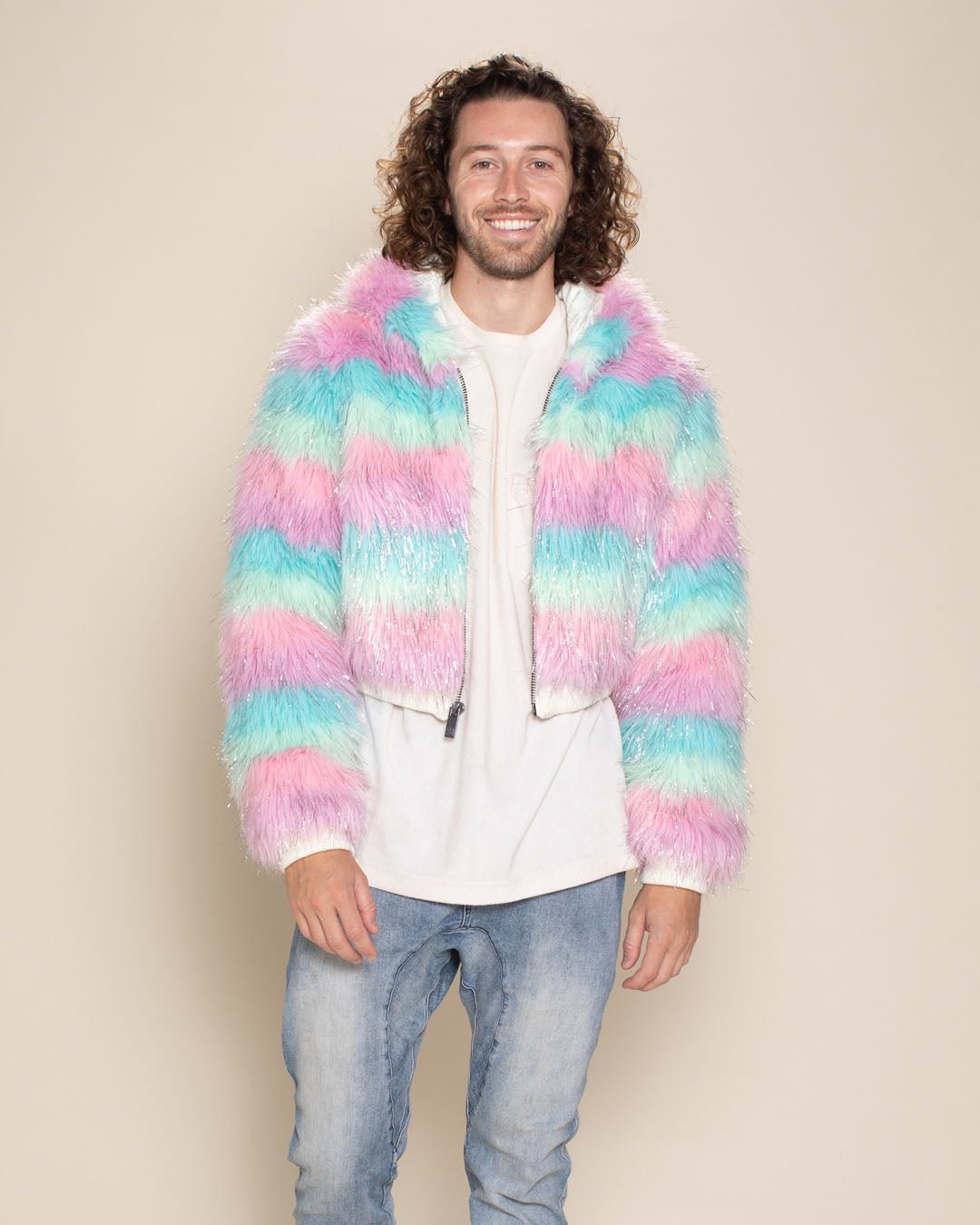 Hooded Men's Cropped Faux Fur Jacket | Doll Party