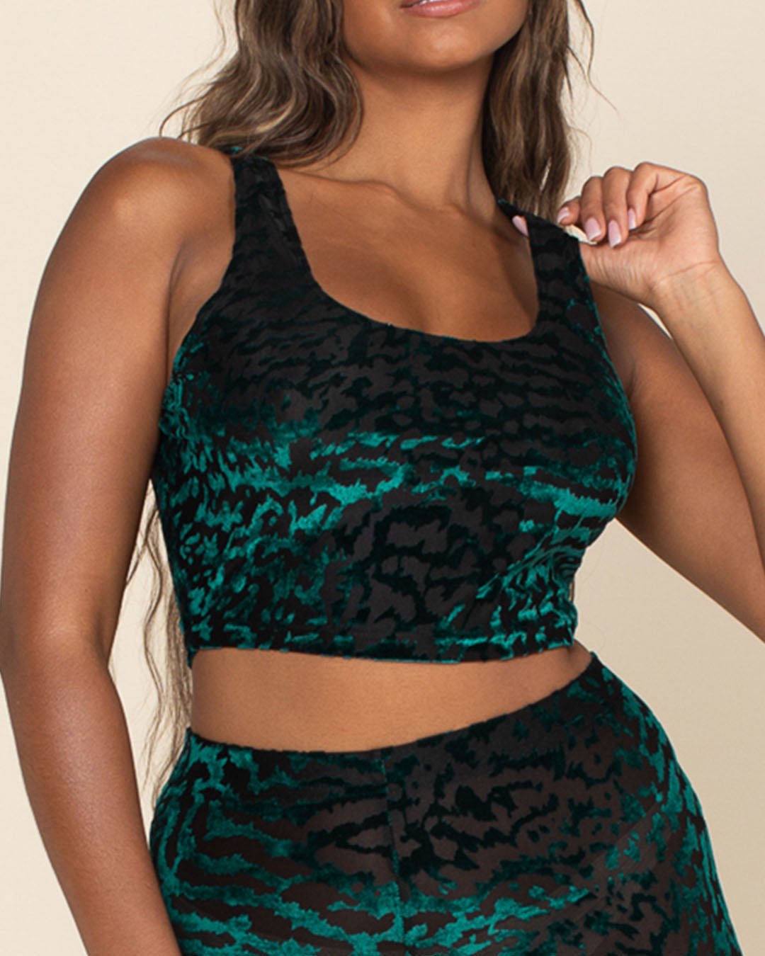 Emerald Tiger Burnout Velvet Crop Tank Top | Women's