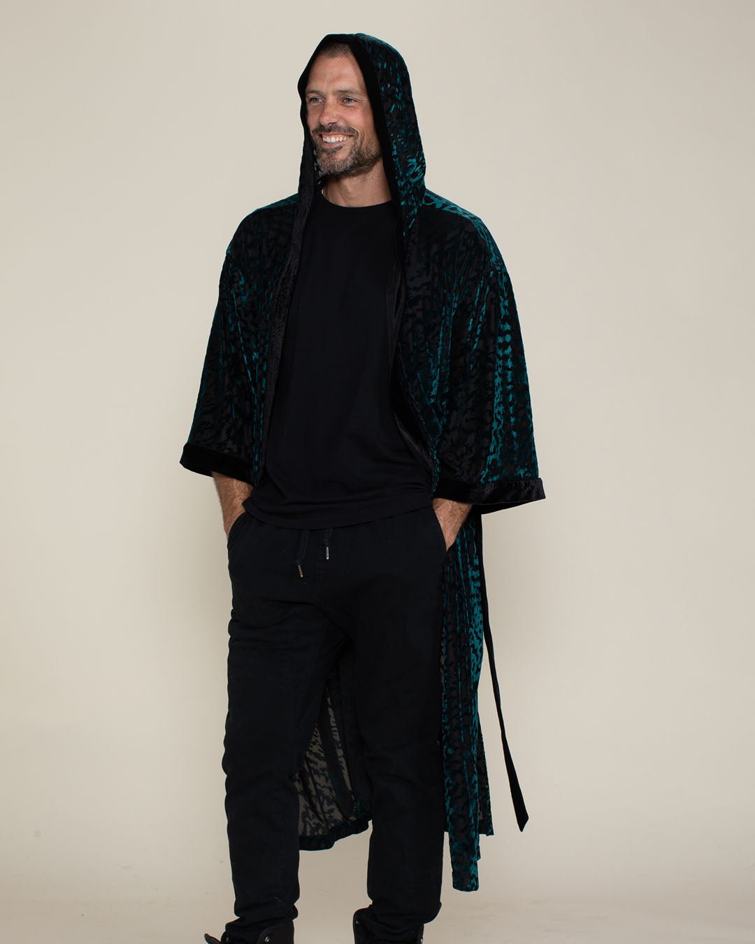 Men's Velvet Kimono | Emerald Green Tiger