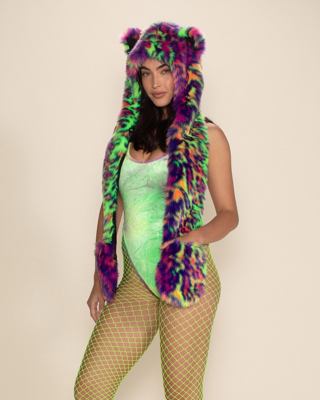 Neon Disco Kitty Collector Edition Faux Fur Hood | Women's