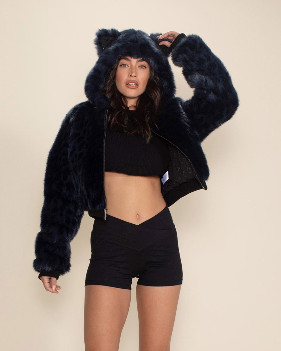 Indigo Leopard Classic Collector Edition Faux Fur Cropped Jacket | Women's