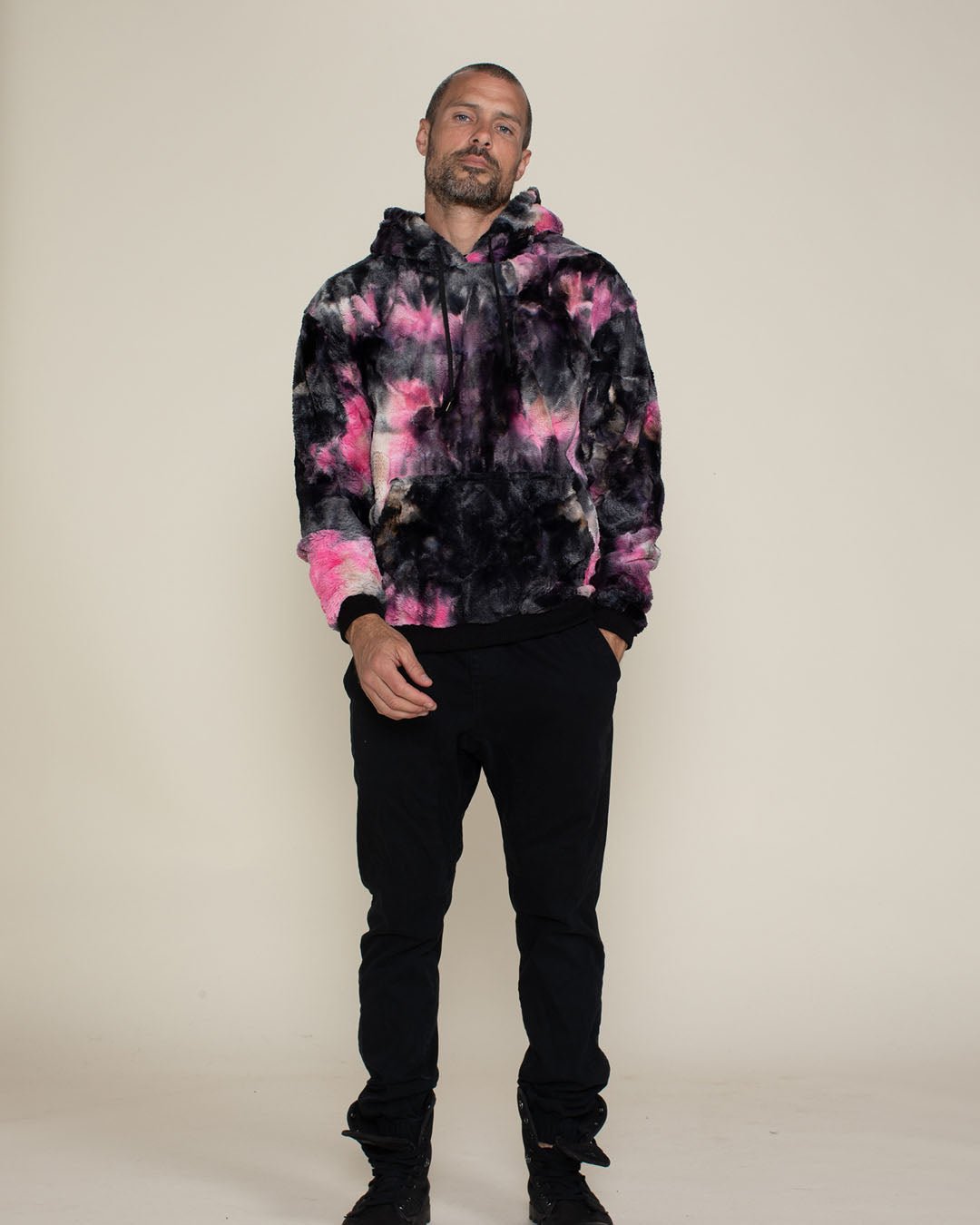 Classic Men's Fur Hoodie | Tie Dye Leopard