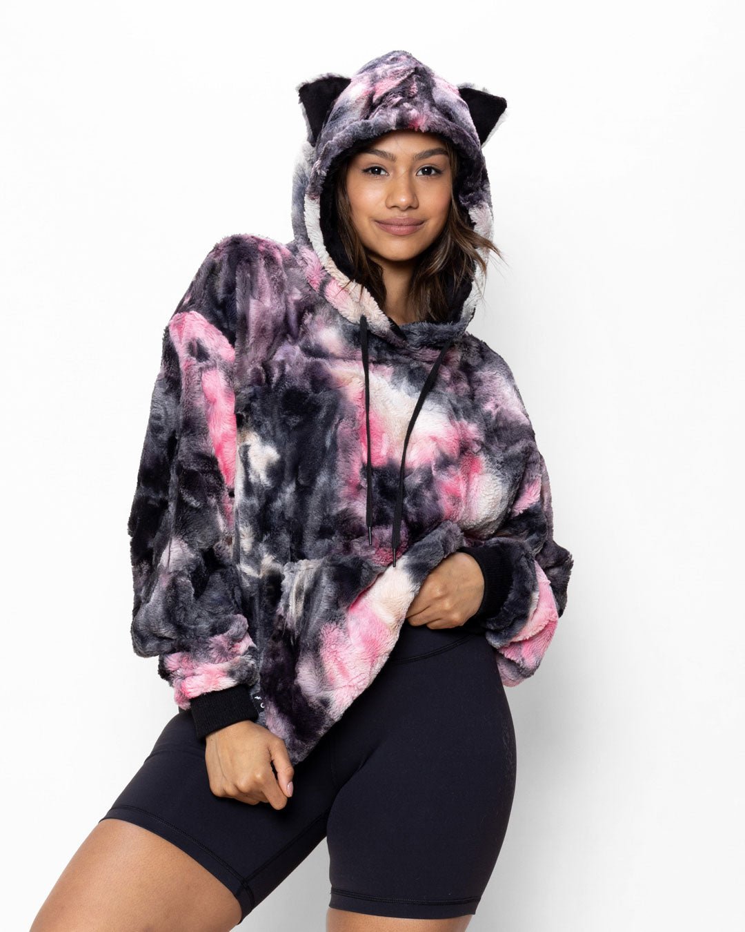 Classic Women&#39;s Fur Hoodie | Tie Dye Leopard