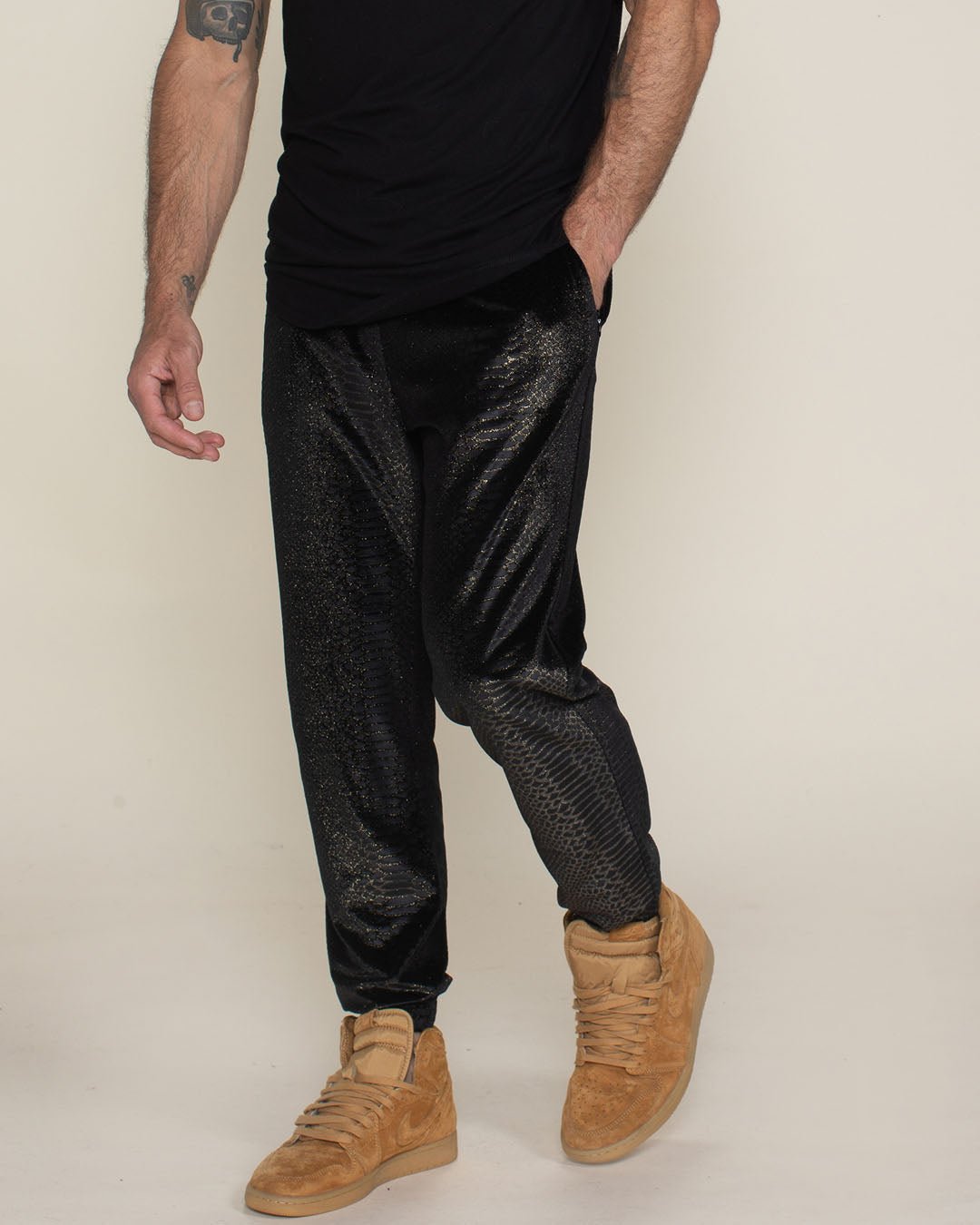 Black Snakeskin Velvet Jogger | Men's