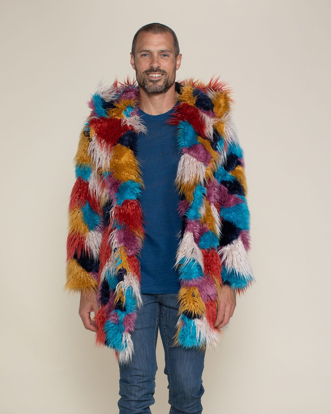 Men s Shaggy Faux Fur Coat with Hood Butterfly SpiritHoods