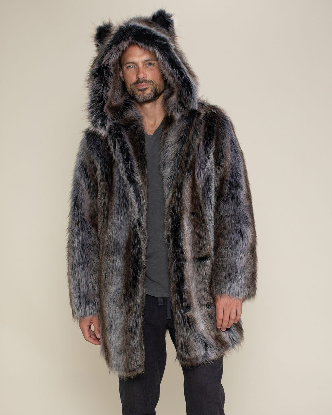 Grey fur coat long best sale