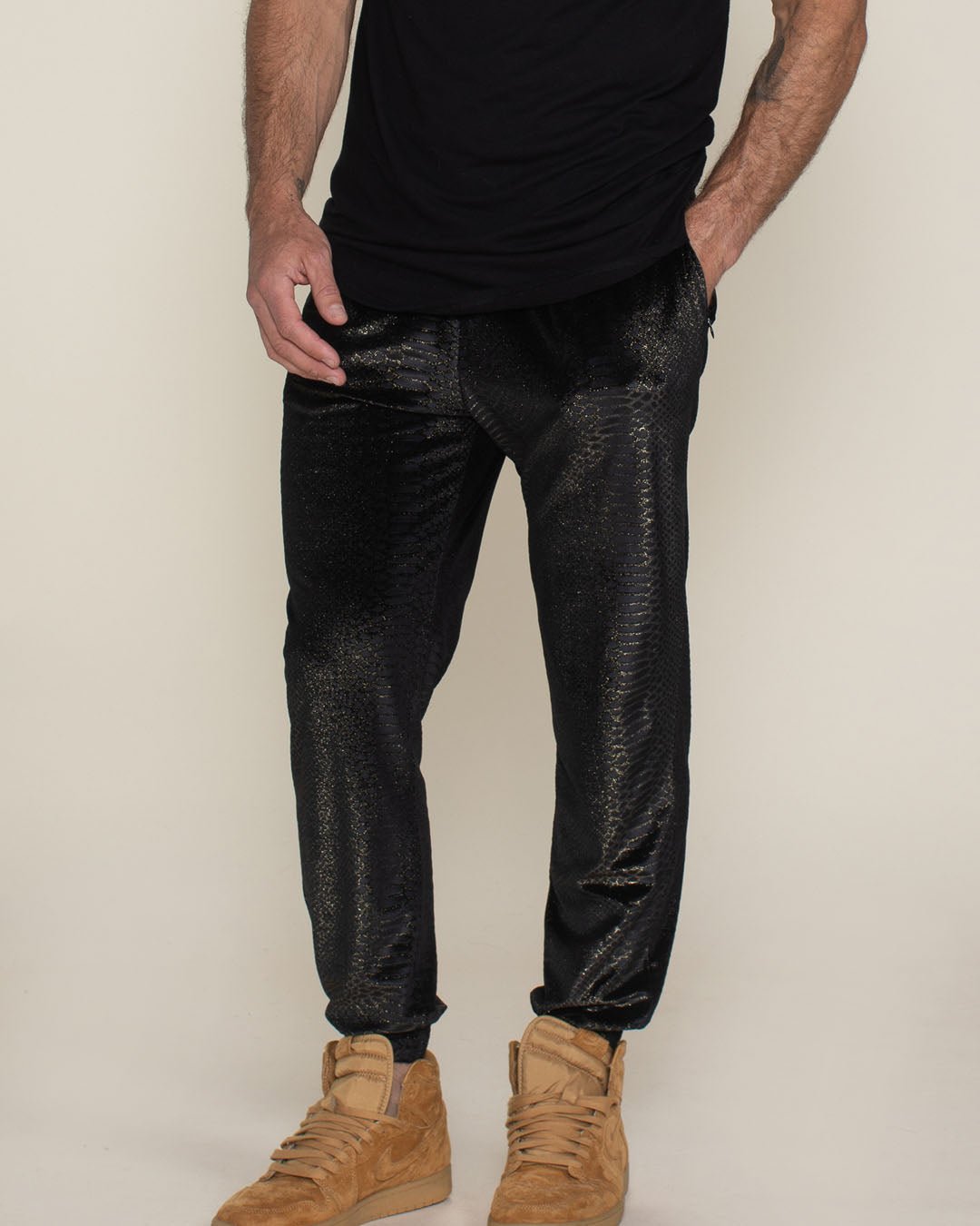 Black Snakeskin Velvet Jogger | Men's