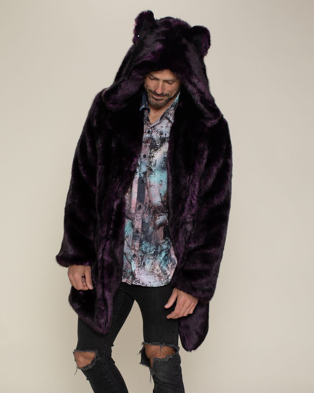 Men s Faux Fur Coat with Hood Midnight Wolf SpiritHoods