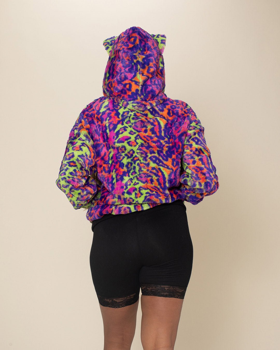 Classic Women's Fur Hoodie | Neon Disco Kitty