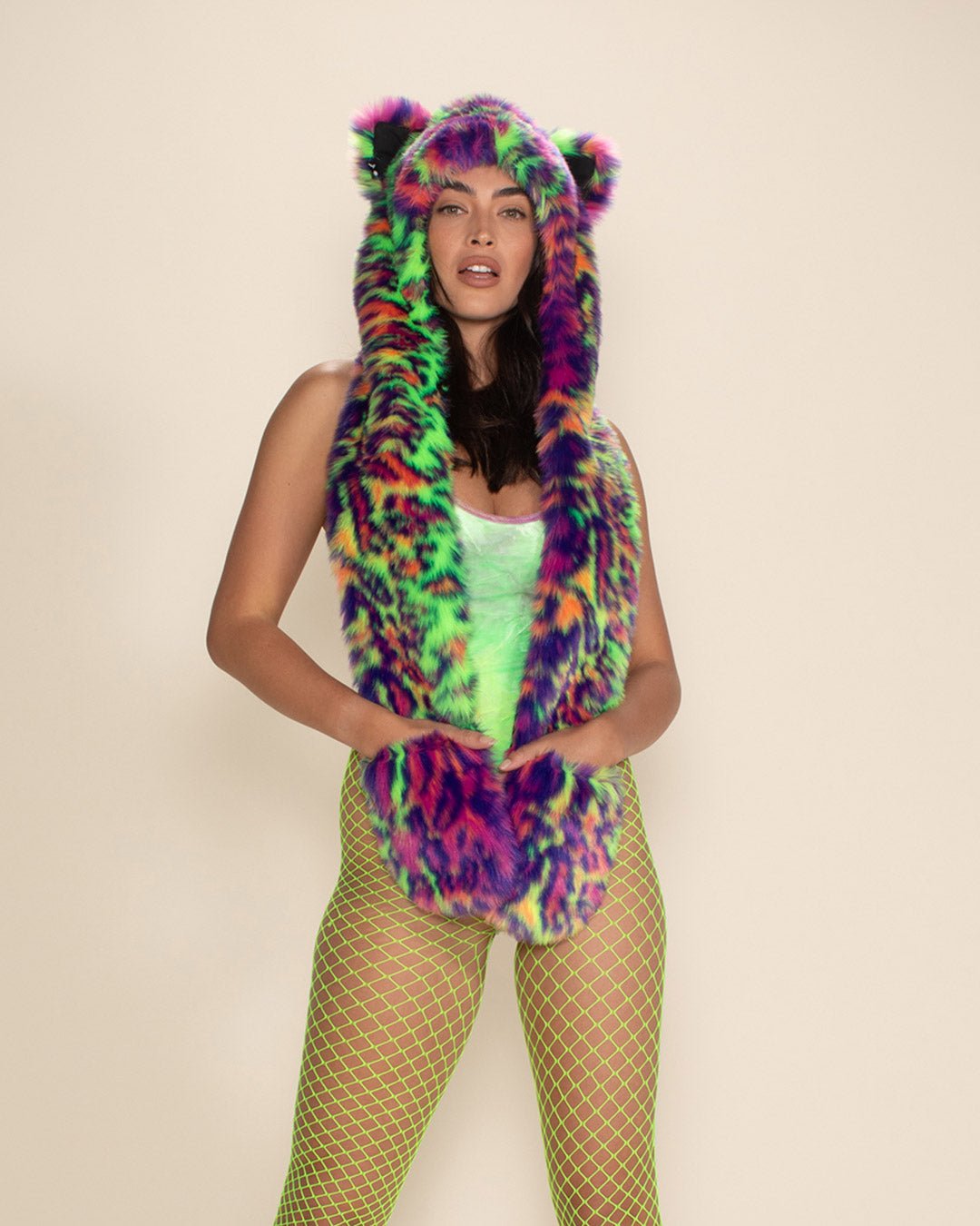 Neon Disco Kitty Collector Edition Faux Fur Hood | Women's