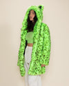 Classic Women's Faux Fur Coat | Neon Green Leopard