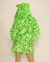 Classic Women's Faux Fur Coat | Neon Green Leopard