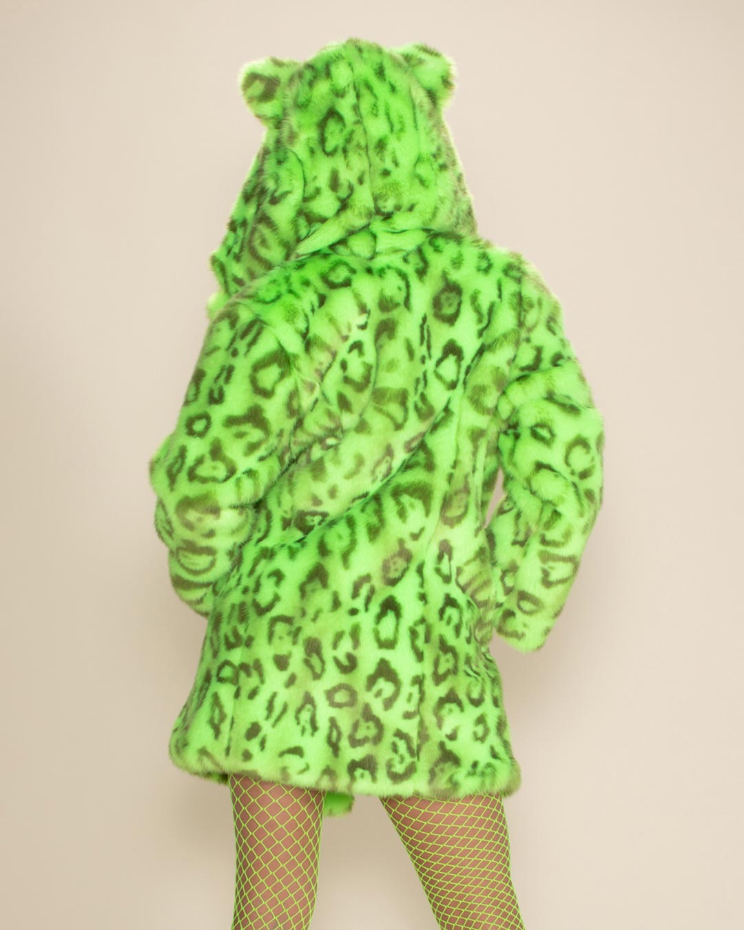 Classic Women's Faux Fur Coat | Neon Green Leopard