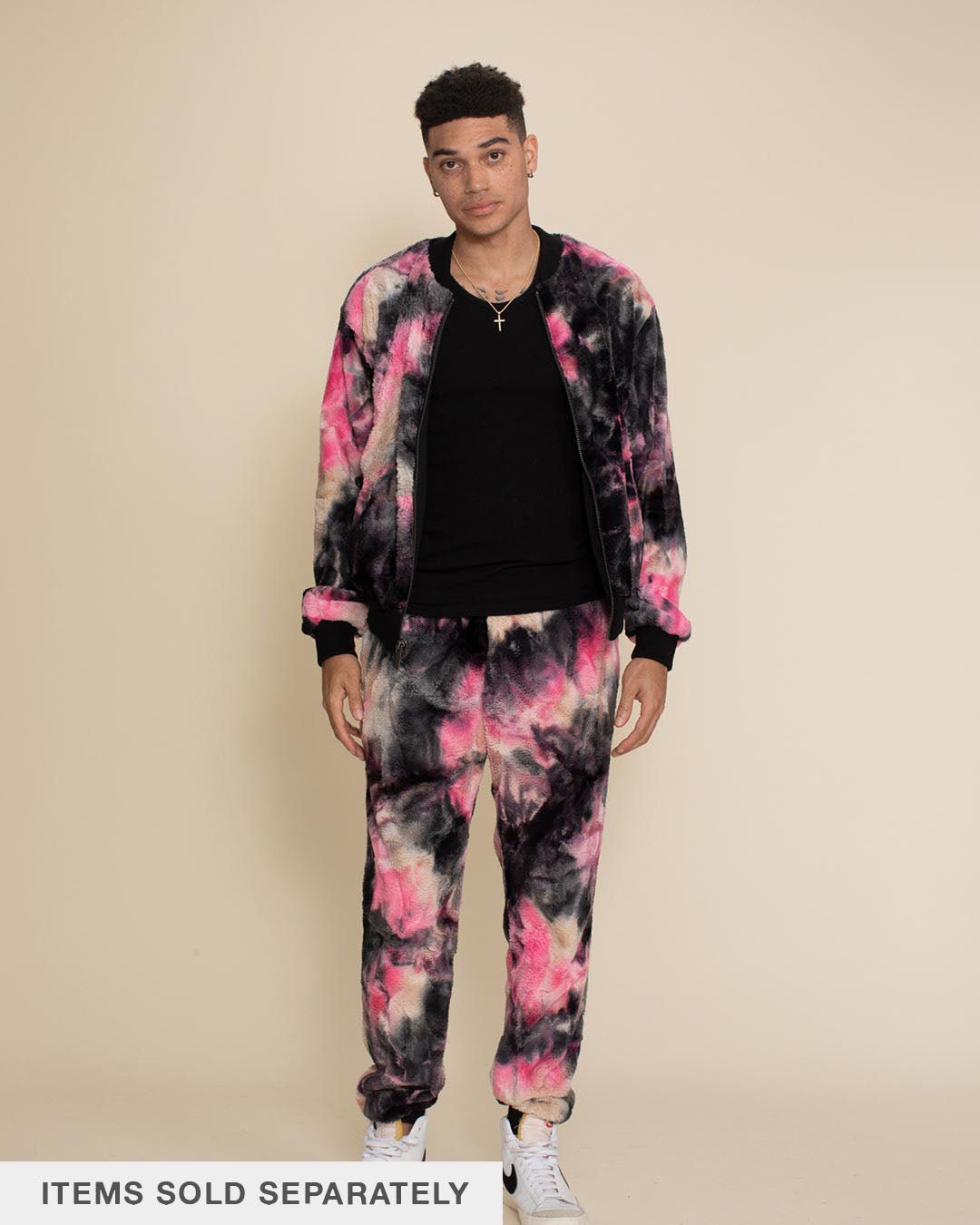 Men's Colorful Faux Fur Jacket | Ink Spotted Tie Dye Leopard