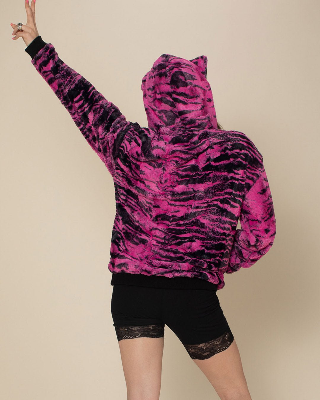 Classic Women's Fur Hoodie | Pink Raspberry Tiger