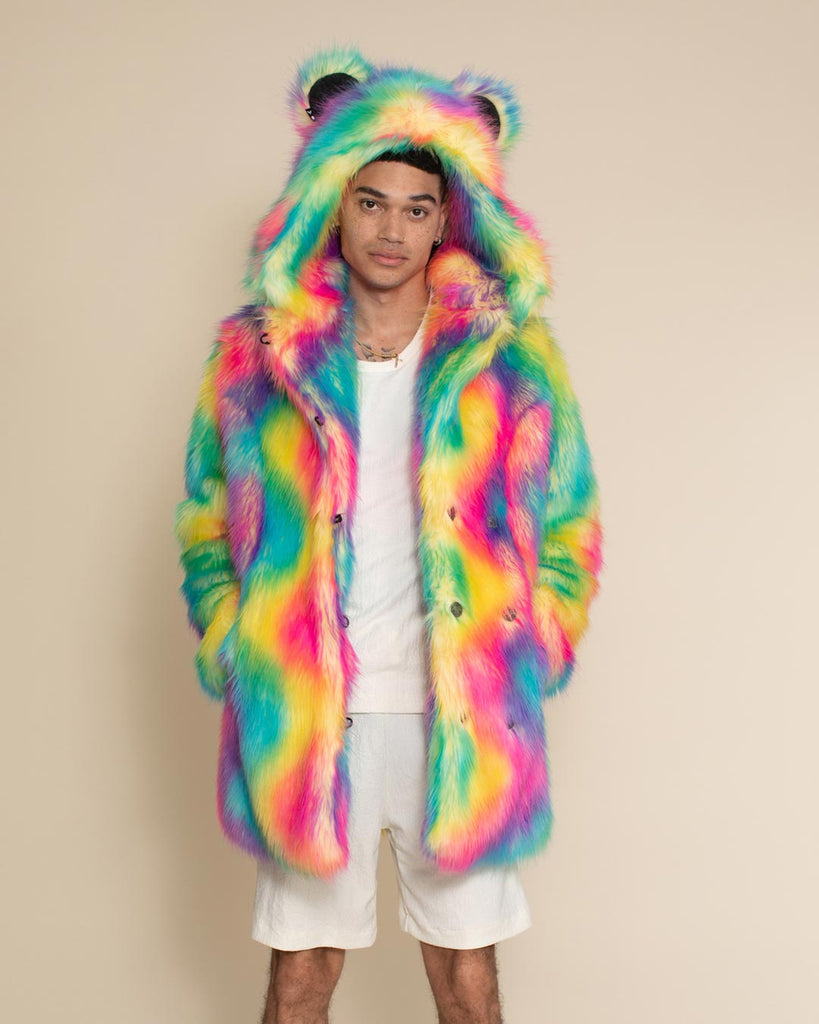 Coat with rainbow fur hood on sale