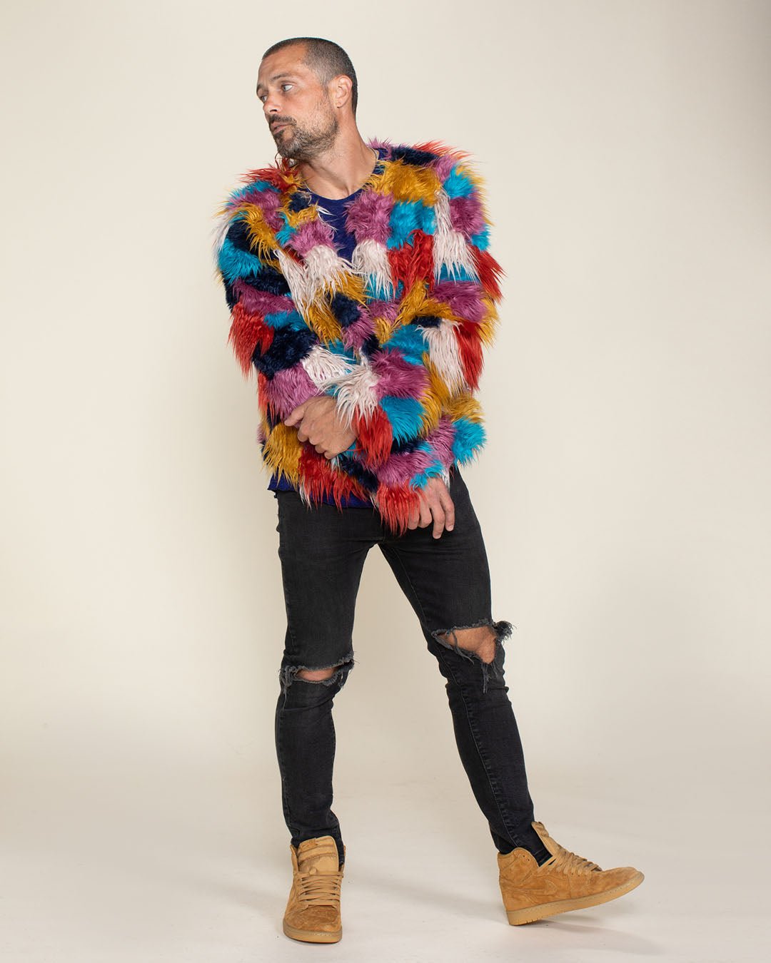 Men&#39;s Colorful Faux Fur Jacket | Butterfly