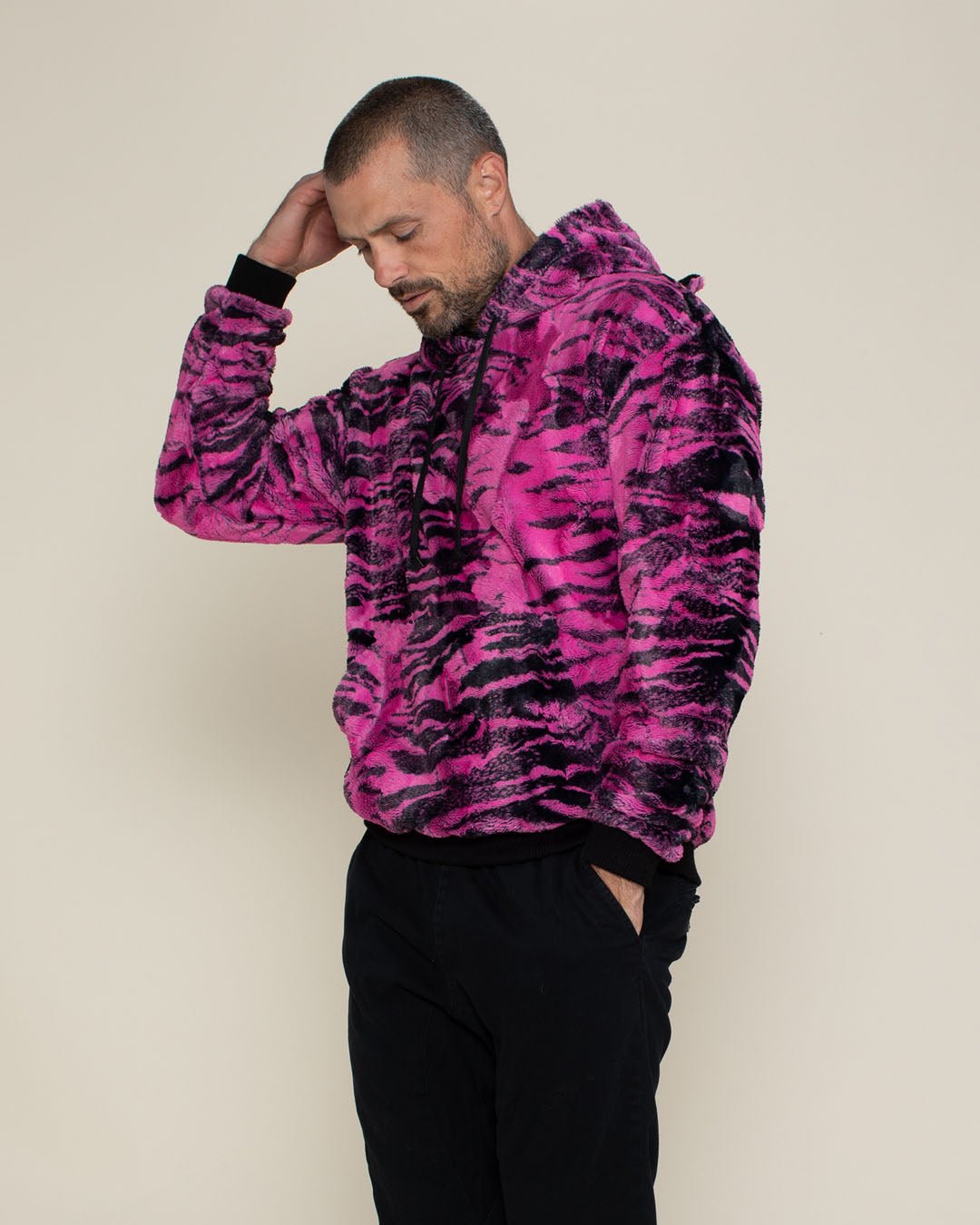 Classic Men's Fur Hoodie | Pink Raspberry Tiger