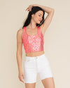 Neon Pink Royal Leopard Foil Crop Tank Top | Women's