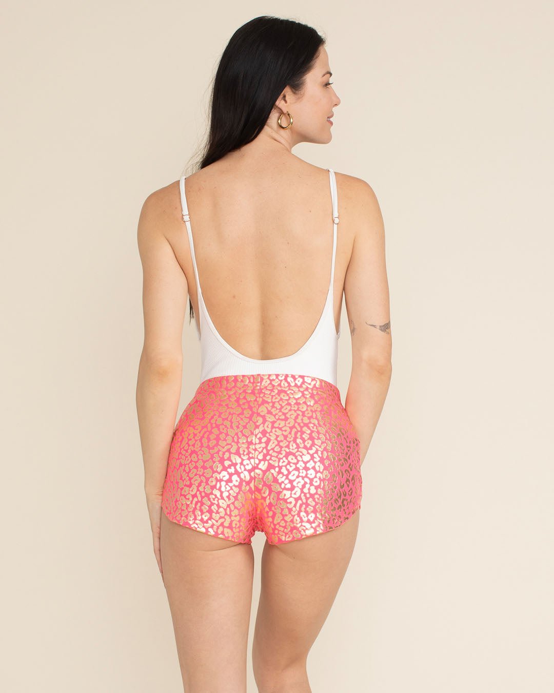 Neon Pink Royal Leopard Foil Booty Shorts | Women's