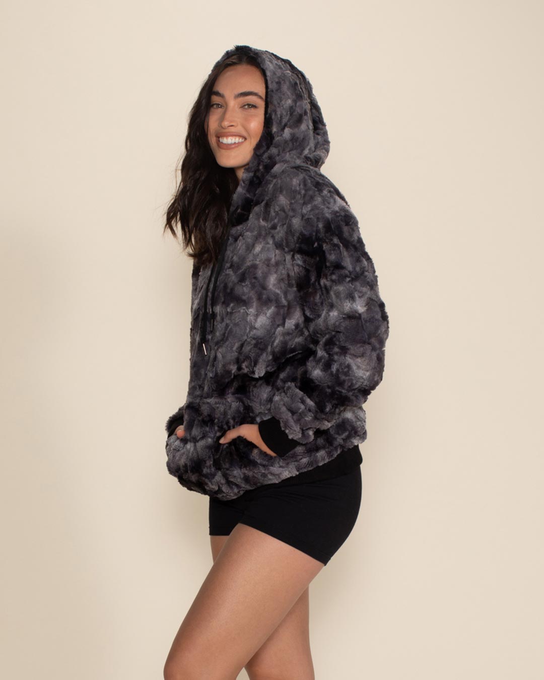 Women's Fur Hoodie | Tie Dye Blue Shark